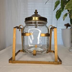 Vintage Glass Humidor on Metal Stand Hazel Atlas Jar Canister